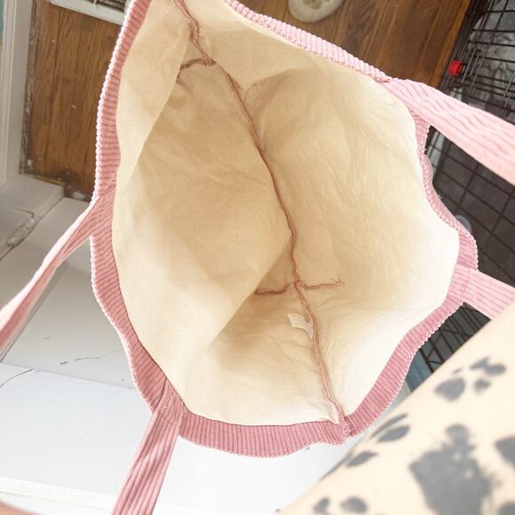 Sezane Tote Bag Pink La Maille Ribbed Corduroy Double Handle Lined Rectangular - Picture 11 of 12